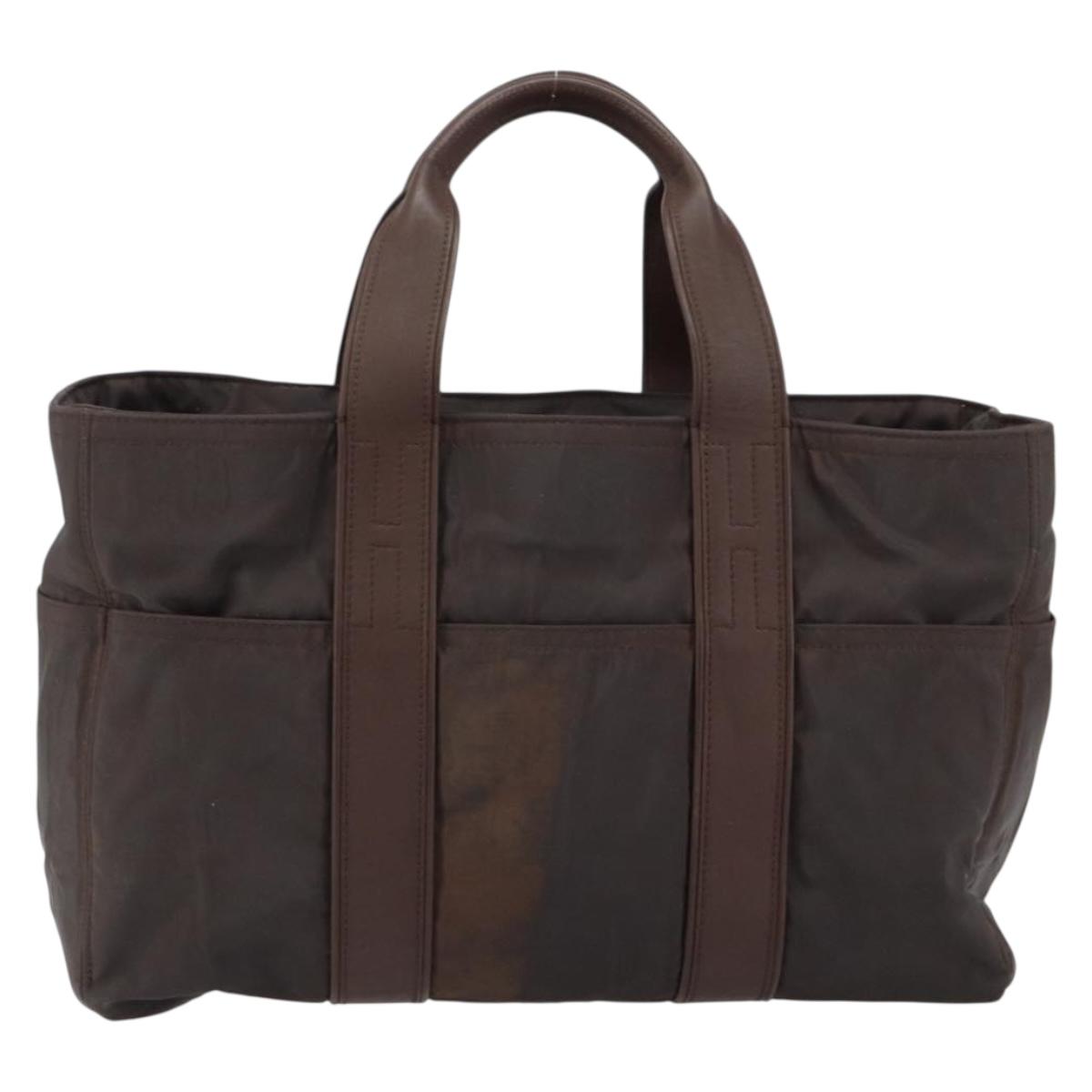 HERMES Akapu Luco MM Hand Bag Nylon Dark Brown Auth ar13784