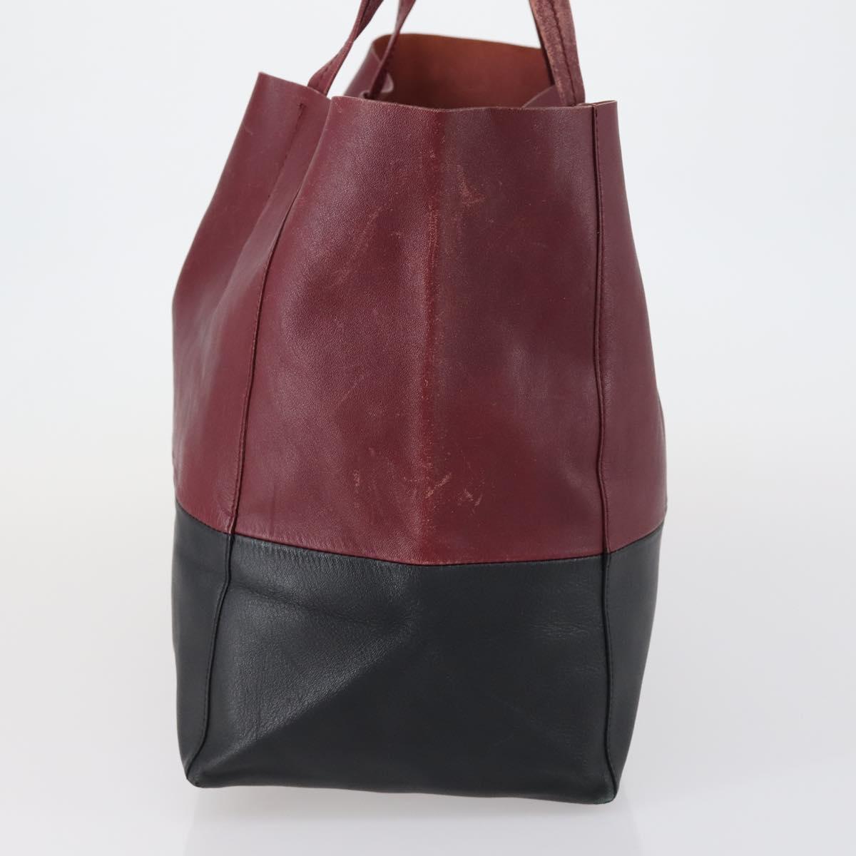 CELINE Horizontalkava Tote Bag Leather Bordeaux Gold Auth ar13790