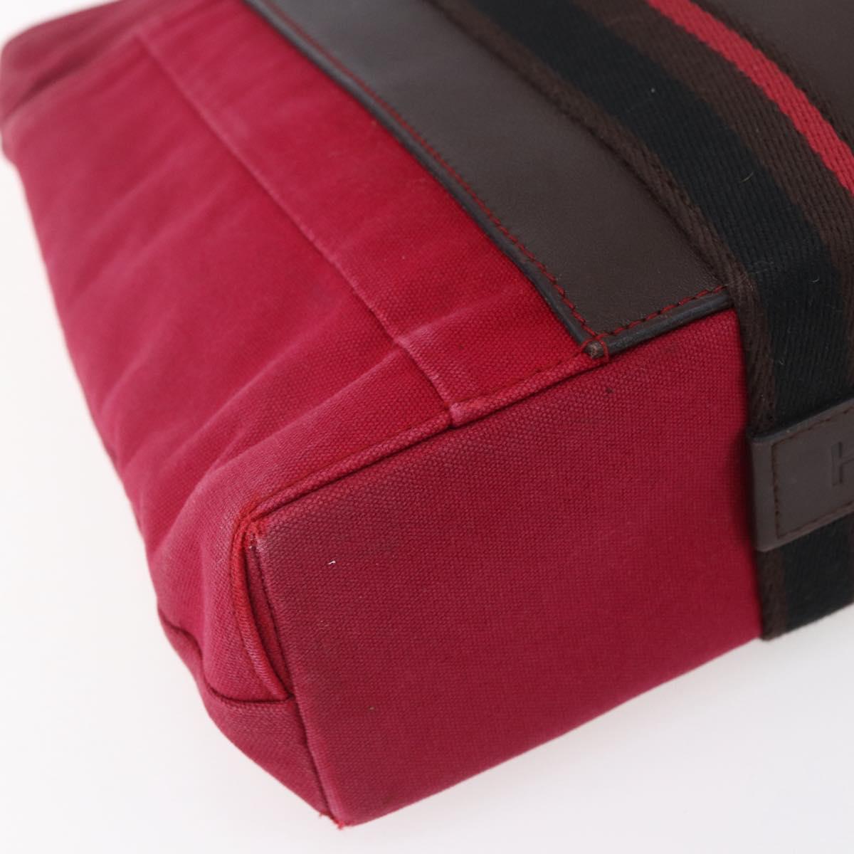 HERMES Trocha Horizontal Zonal MM Tote Bag Canvas Red Silver Auth ar13791