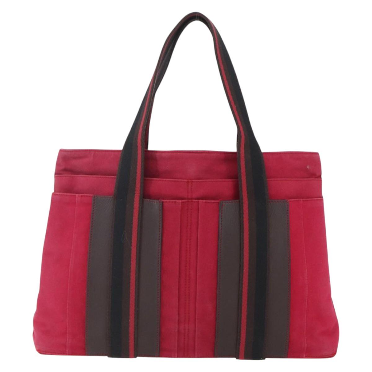 HERMES Trocha Horizontal Zonal MM Tote Bag Canvas Red Silver Auth ar13791