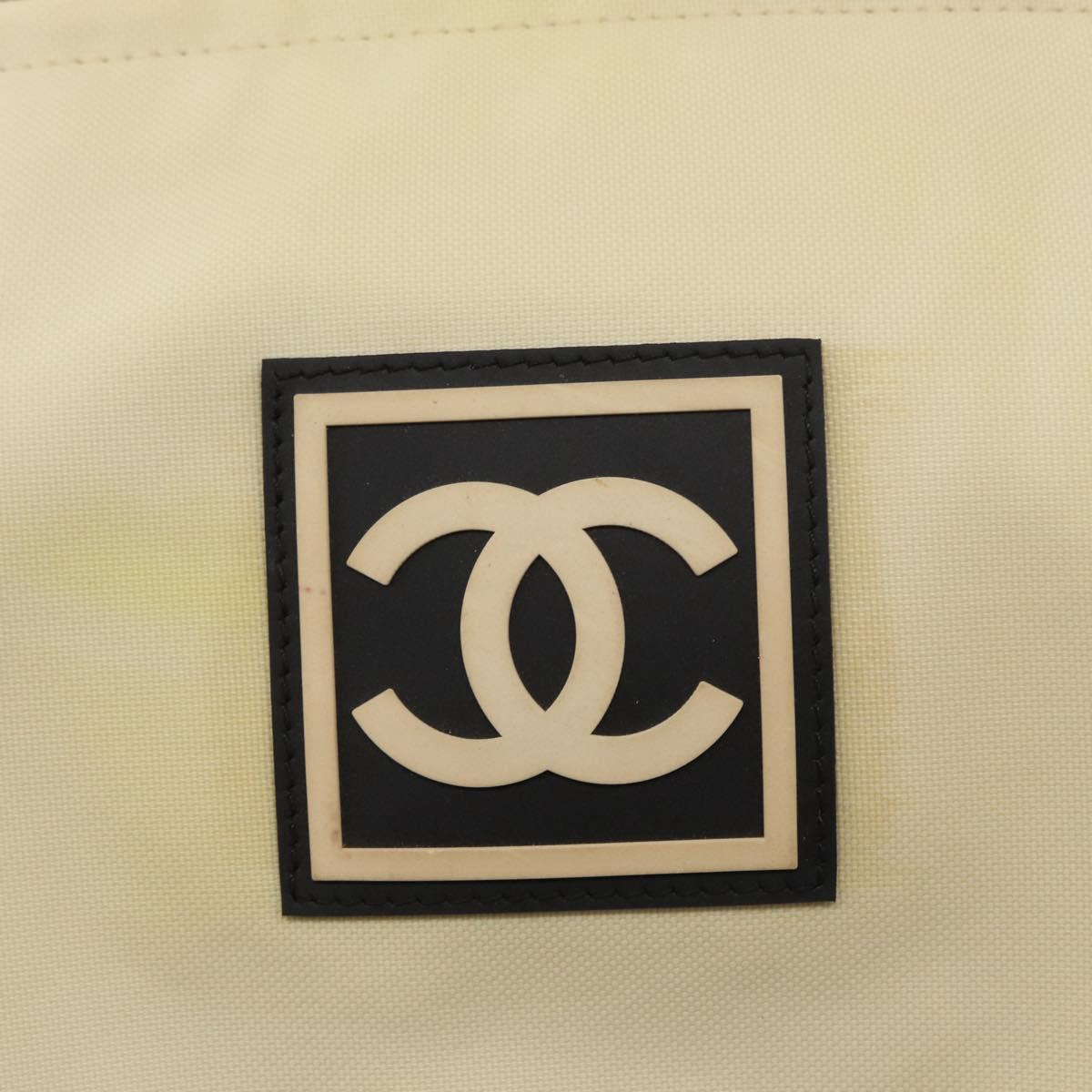 CHANEL Sports Line COCO Mark Shoulder Bag Nylon Ivory Black CC Auth ar13792