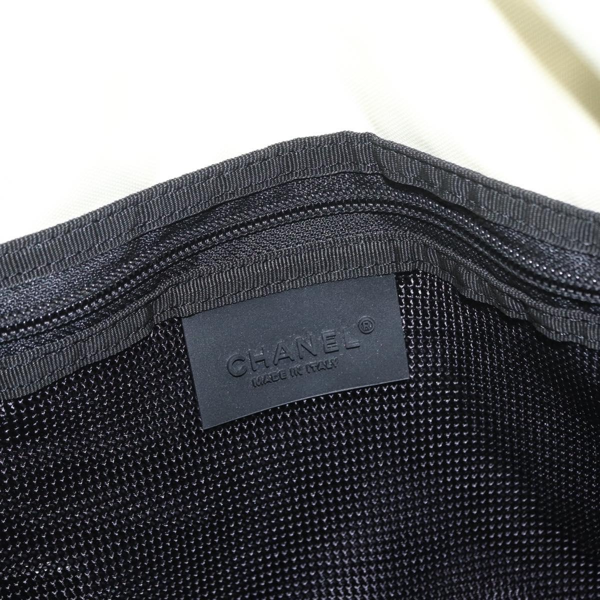 CHANEL Sports Line COCO Mark Shoulder Bag Nylon Ivory Black CC Auth ar13792