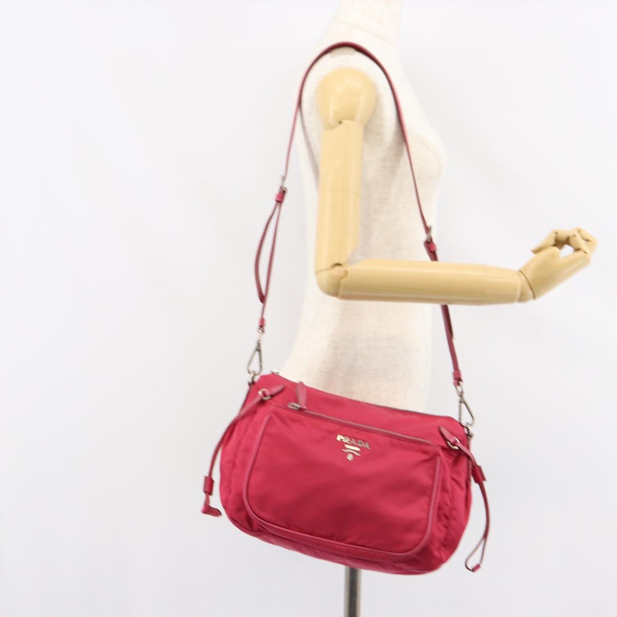 PRADA Shoulder Bag Nylon Pink Silver Auth ar13793