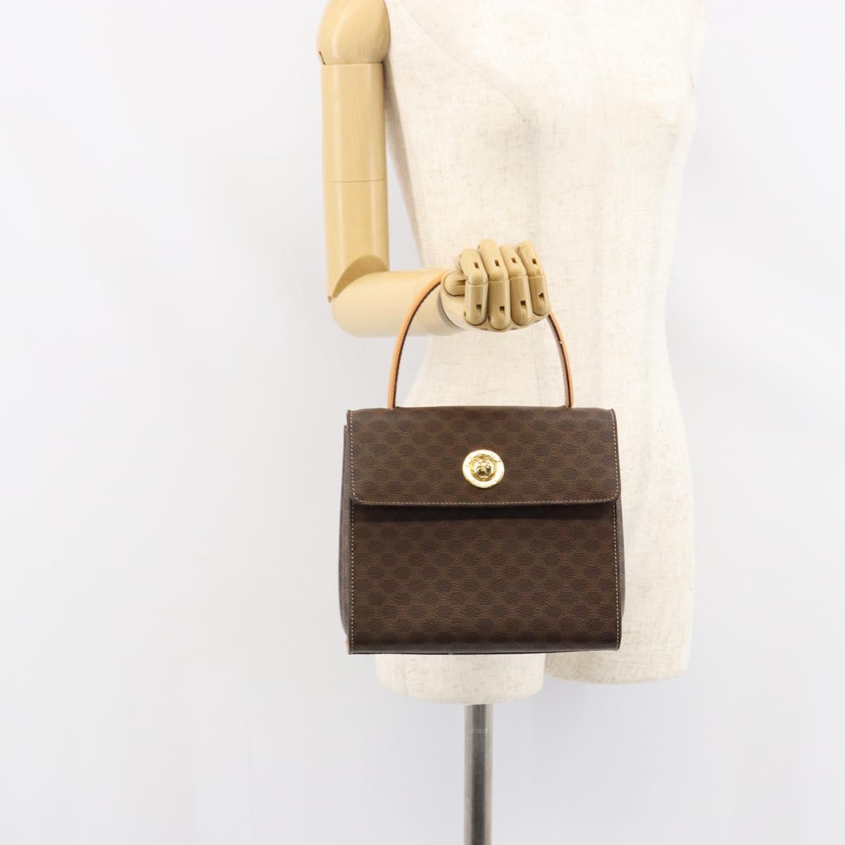 CELINE Macadam Canvas Hand Bag PVC Leather Brown Gold Auth ar13796