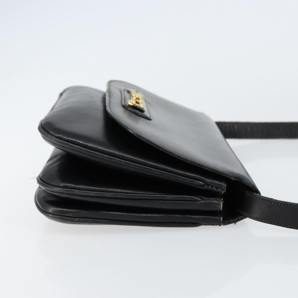 CELINE Horse Carriage Shoulder Bag Leather Black Gold Auth ar13797