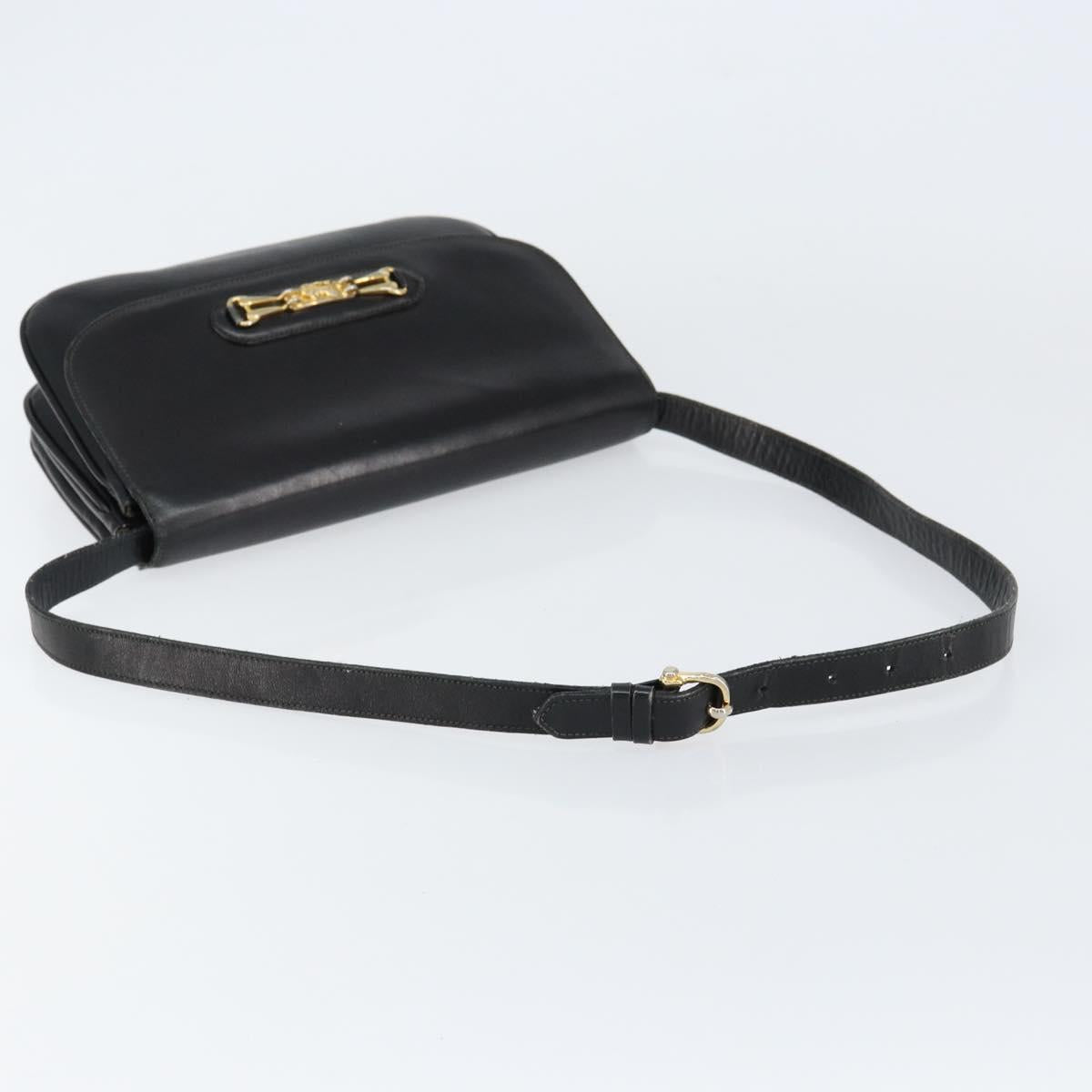 CELINE Horse Carriage Shoulder Bag Leather Black Gold Auth ar13797