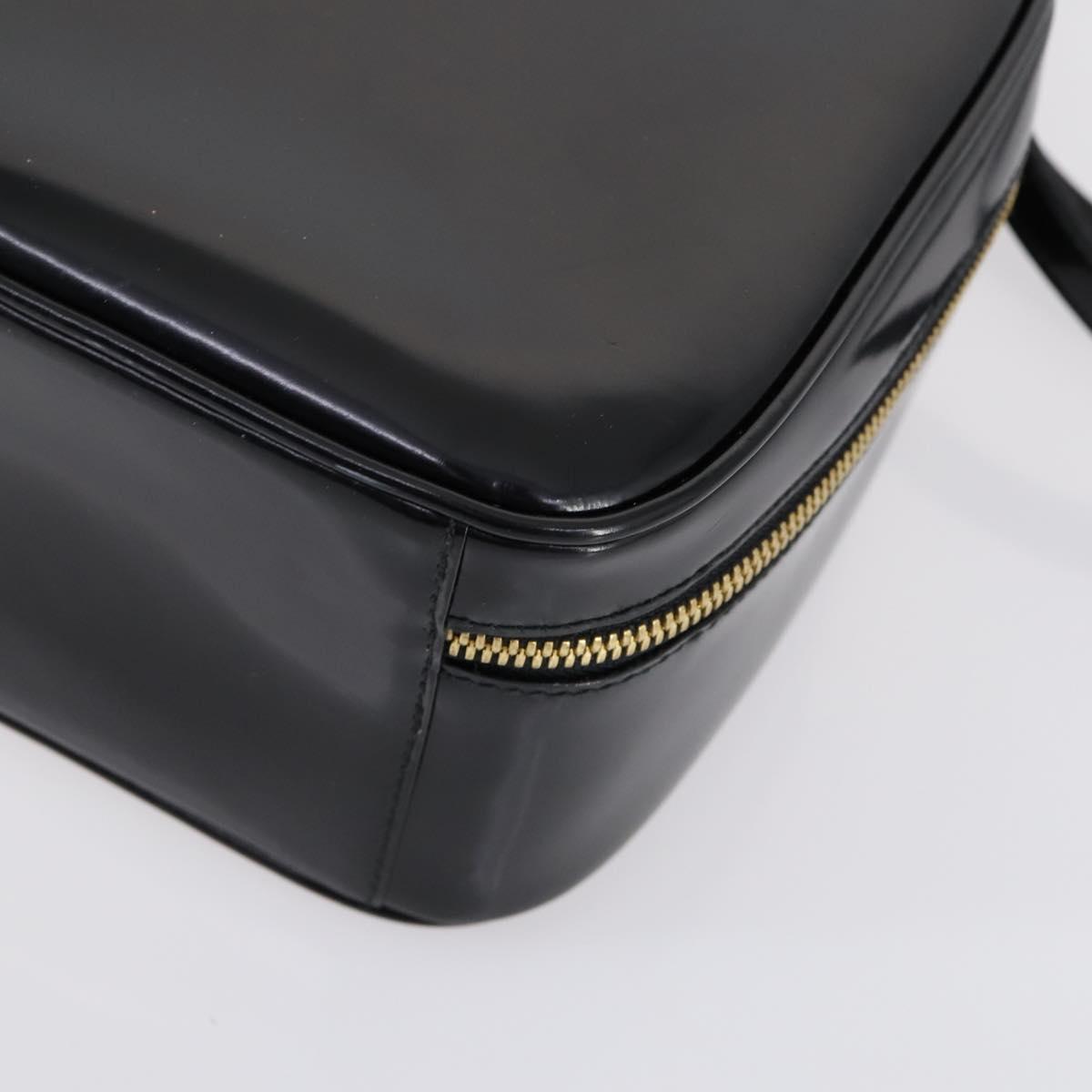 GUCCI Hand Bag Enamel 2way Black Gold 000 2040 0323 Auth ar13798