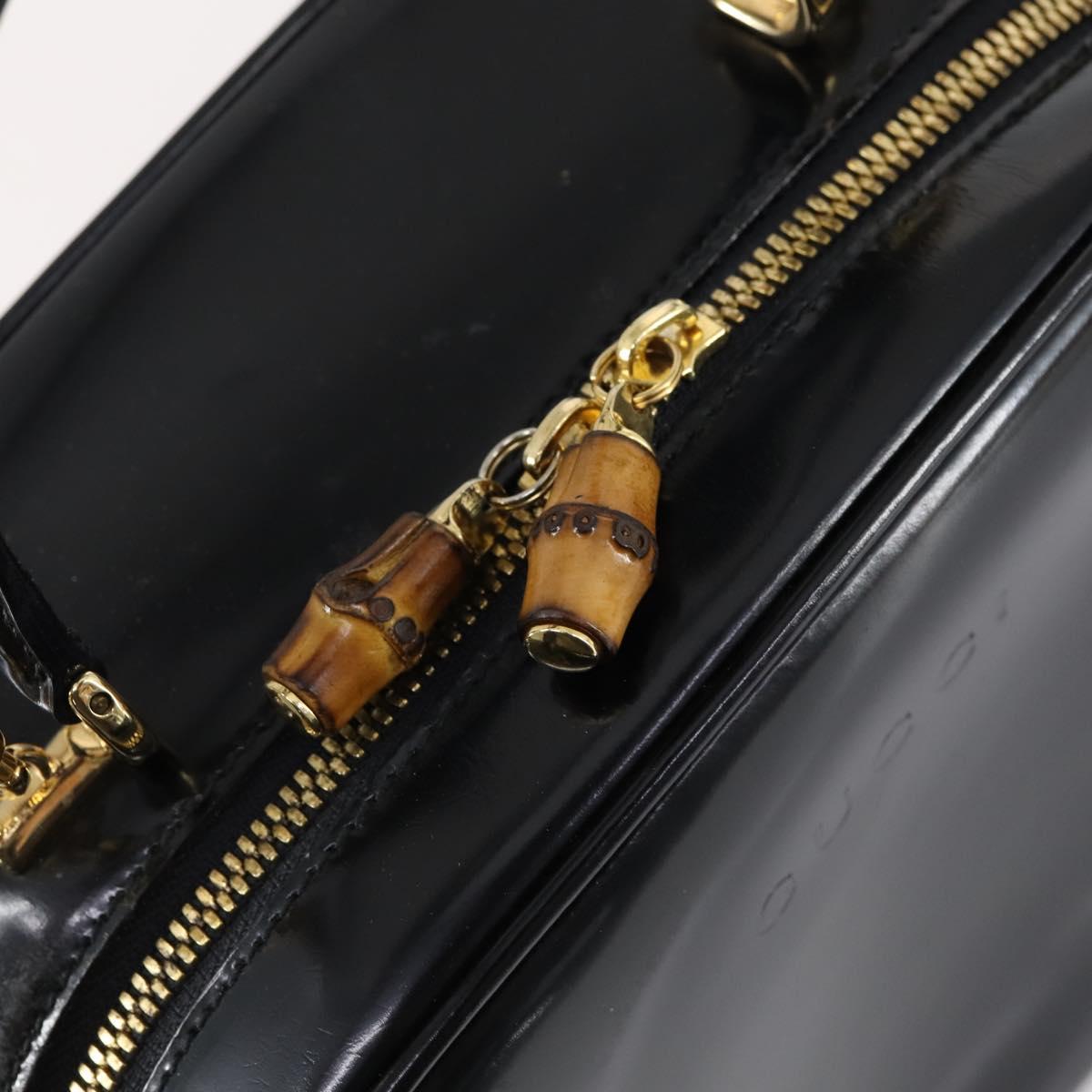 GUCCI Hand Bag Enamel 2way Black Gold 000 2040 0323 Auth ar13798