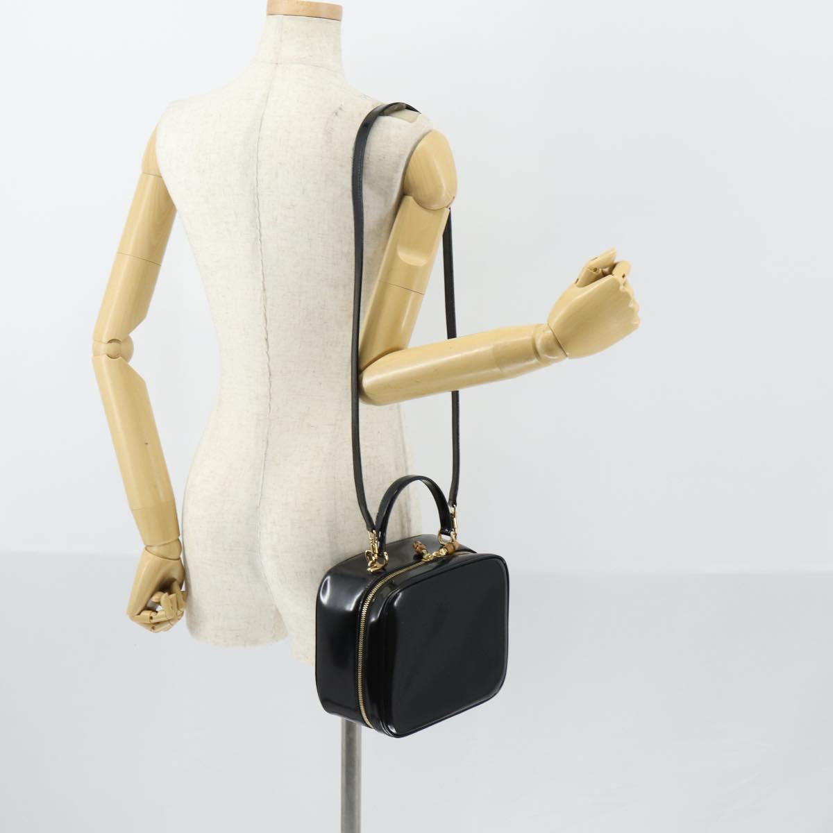 GUCCI Hand Bag Enamel 2way Black Gold 000 2040 0323 Auth ar13798