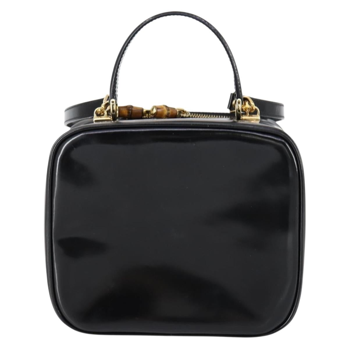 GUCCI Hand Bag Enamel 2way Black Gold 000 2040 0323 Auth ar13798