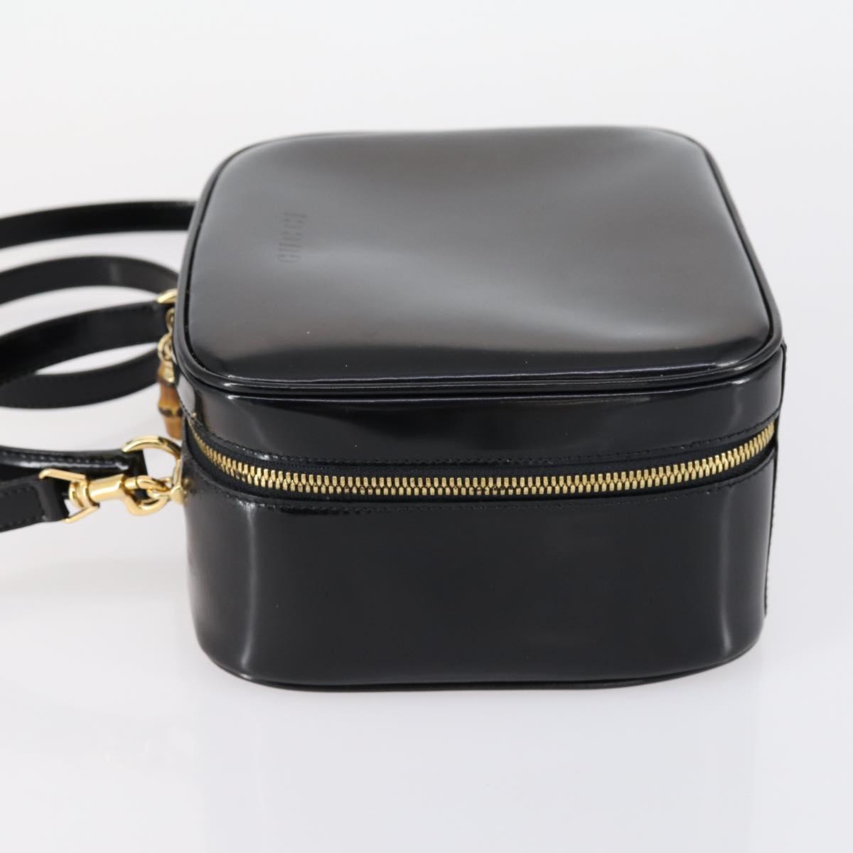 GUCCI Hand Bag Enamel 2way Black Gold 000 2040 0323 Auth ar13798