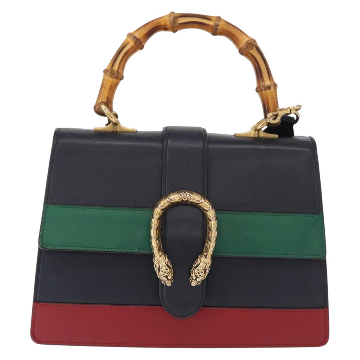 GUCCI Bamboo Dionysus Hand Bag Leather Red Navy Green 448075 Auth ar13800