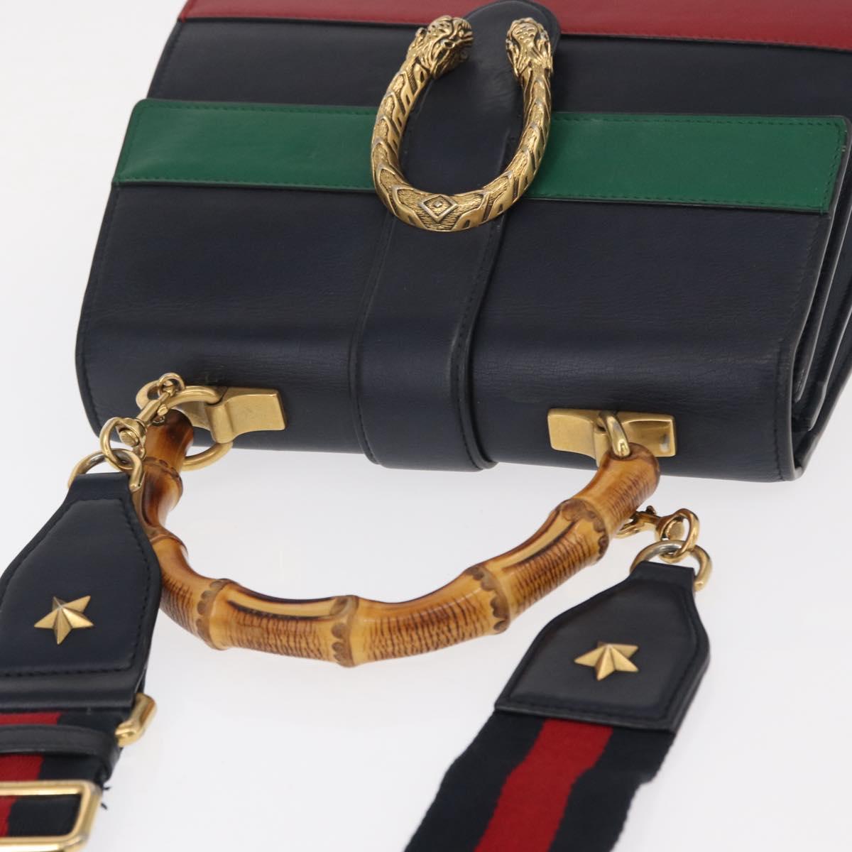 GUCCI Bamboo Dionysus Hand Bag Leather Red Navy Green 448075 Auth ar13800