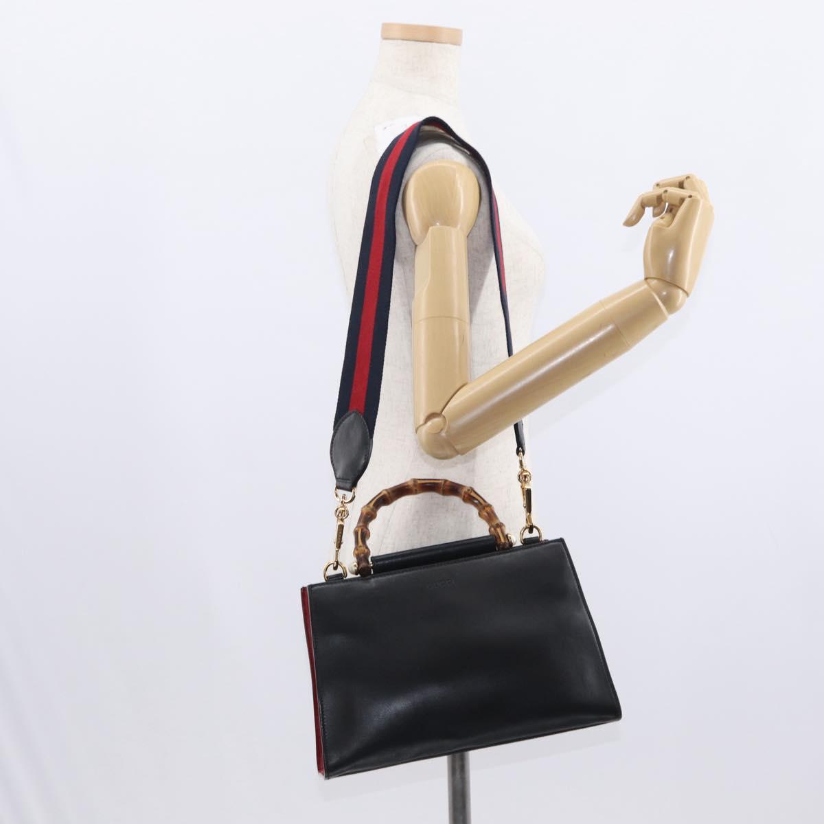 GUCCI Bamboo Sherry Line Nim Fair Bag Leather 2way Black 459076 Auth ar13801