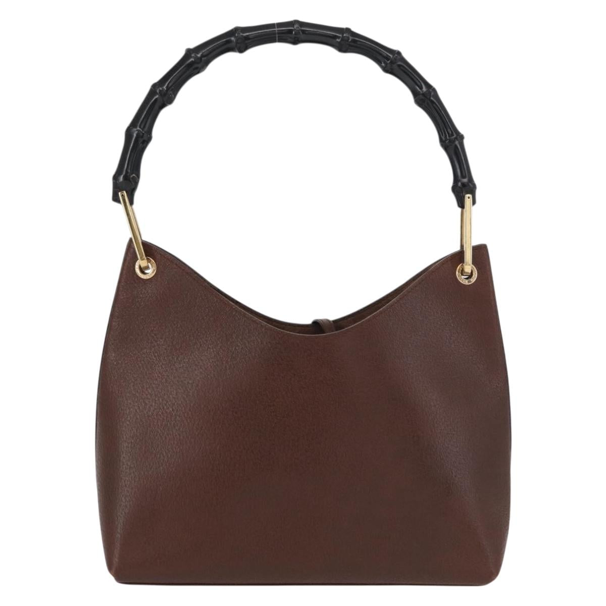 GUCCI Bamboo Hand Bag Leather Brown Gold 001 1883 Auth ar13802