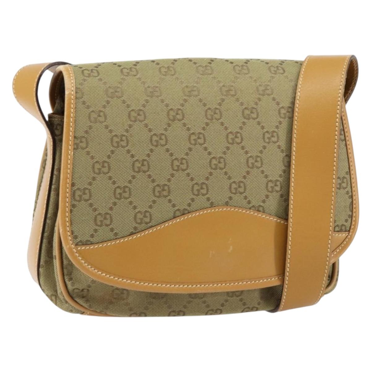 GUCCI GG Canvas Shoulder Bag Beige Gold Auth ar13804