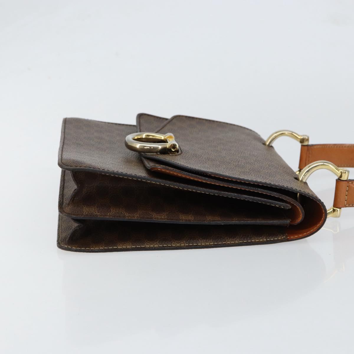 CELINE Macadam Canvas Hand Bag PVC Leather Brown Gold Auth ar13810