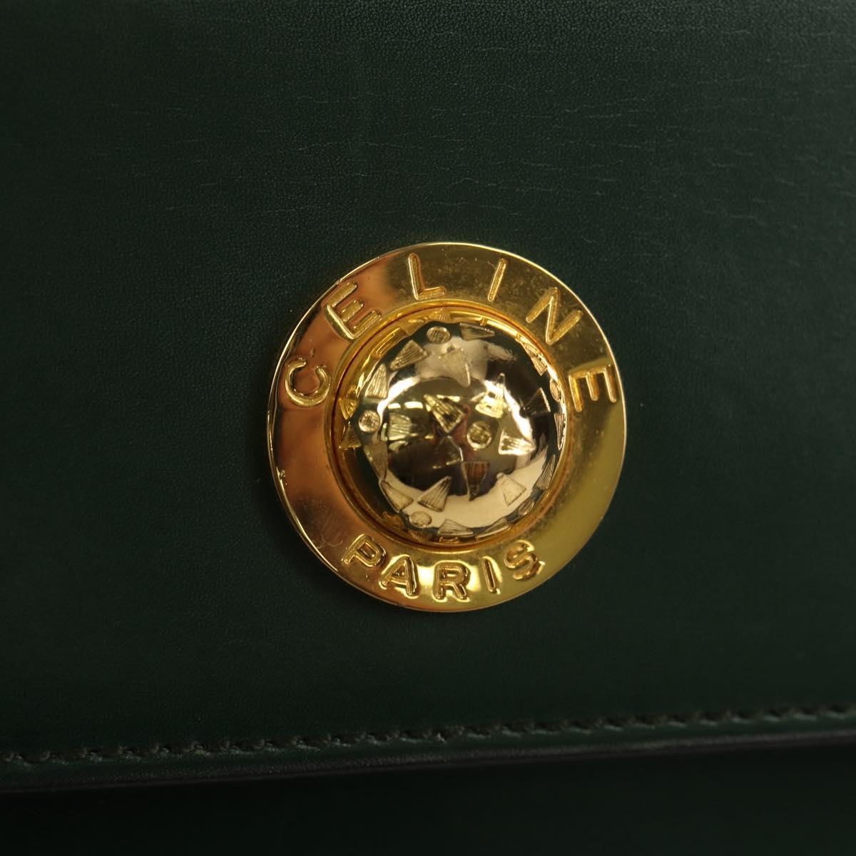 CELINE Chain Shoulder Bag Leather Green Gold Auth ar13811V