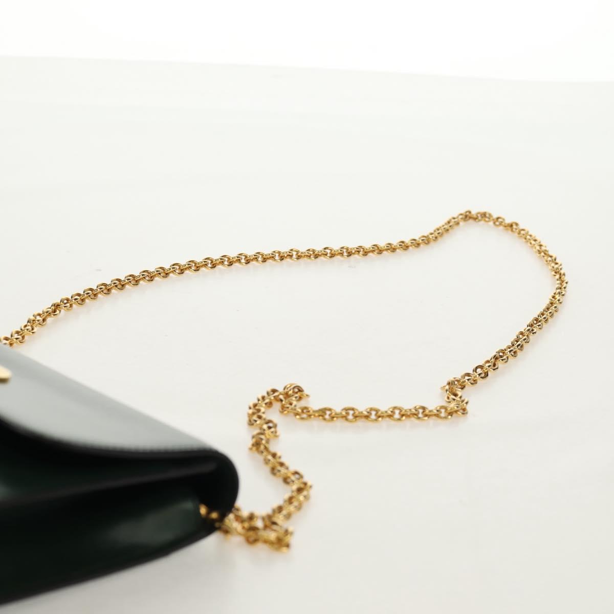 CELINE Chain Shoulder Bag Leather Green Gold Auth ar13811V