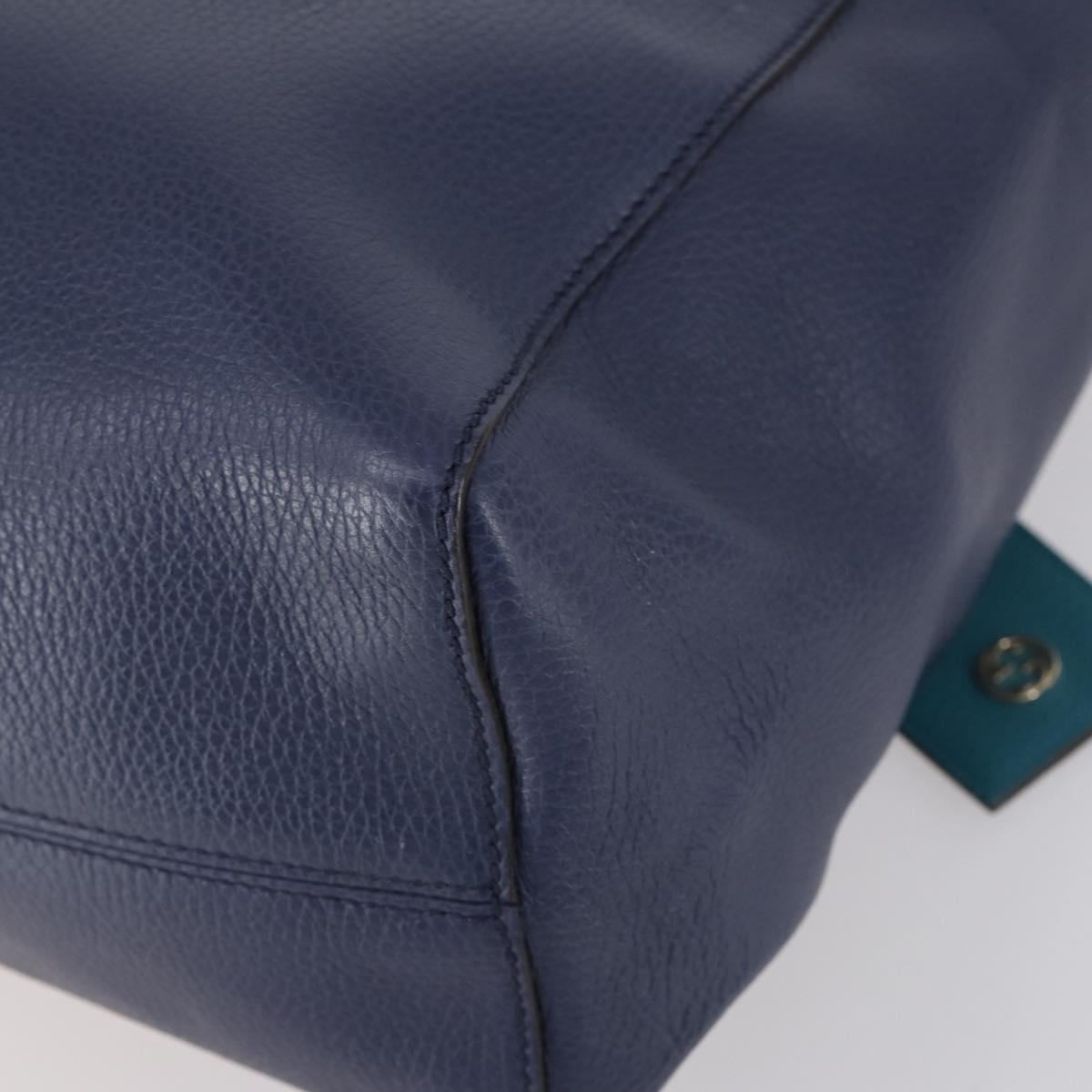 GUCCI Tote Bag Leather Blue Gold 354397 Auth ar13812
