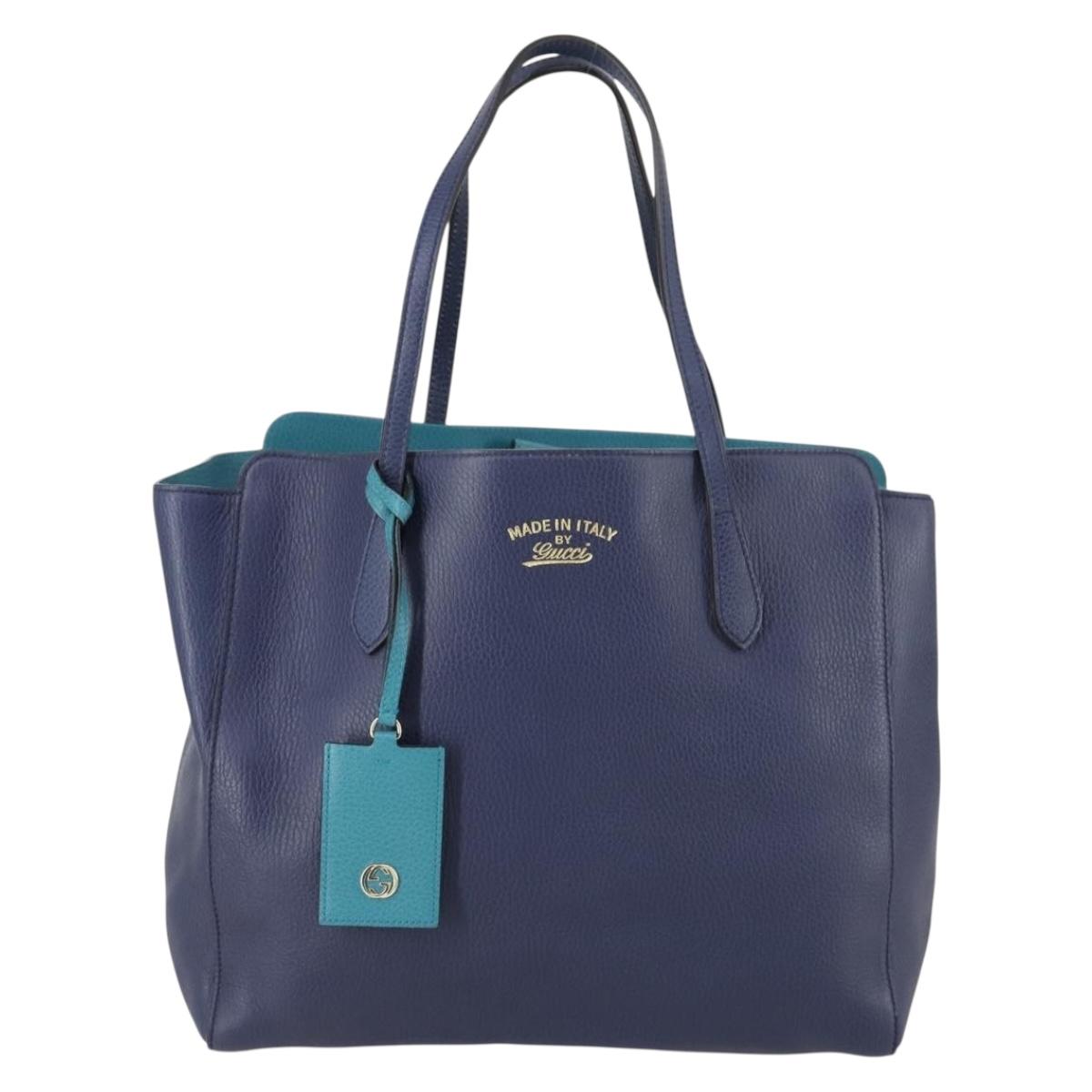 GUCCI Tote Bag Leather Blue Gold 354397 Auth ar13812