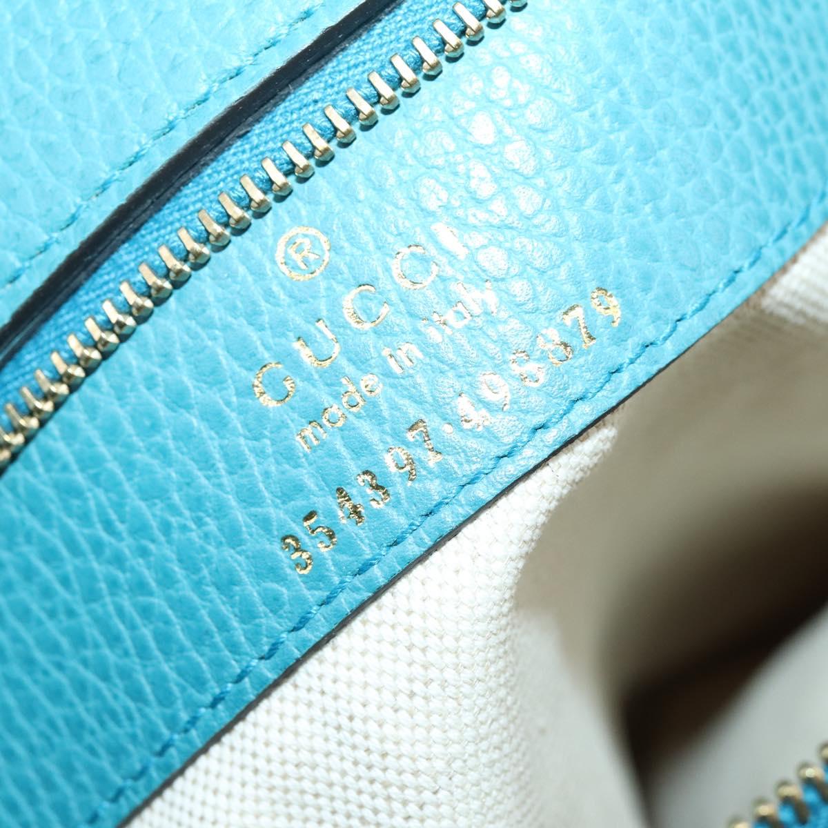 GUCCI Tote Bag Leather Blue Gold 354397 Auth ar13812