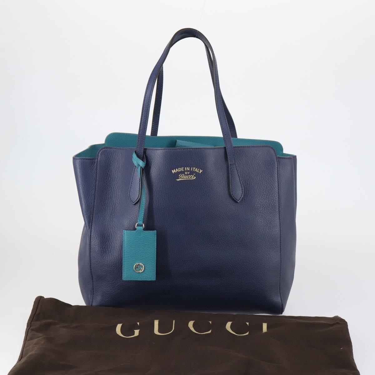 GUCCI Tote Bag Leather Blue Gold 354397 Auth ar13812
