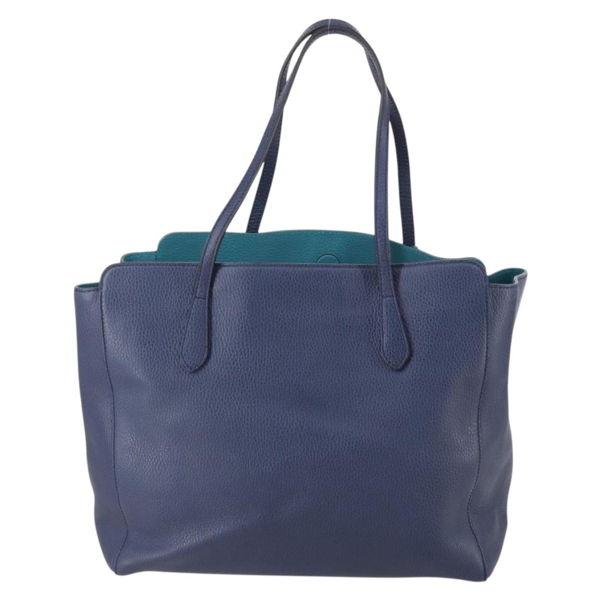 GUCCI Tote Bag Leather Blue Gold 354397 Auth ar13812