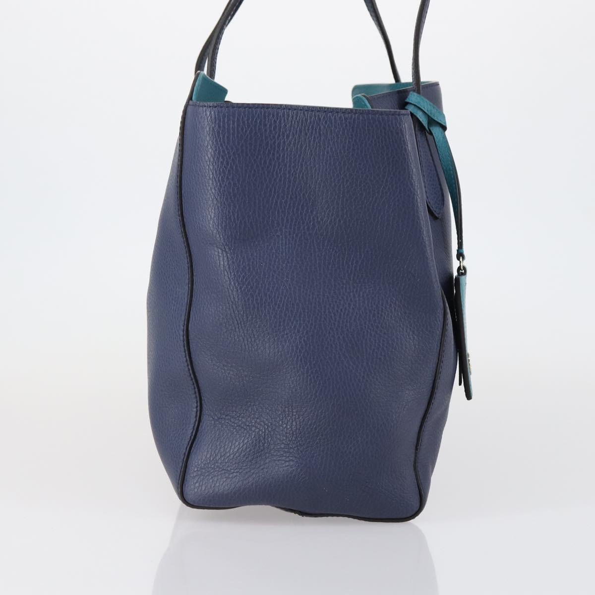 GUCCI Tote Bag Leather Blue Gold 354397 Auth ar13812