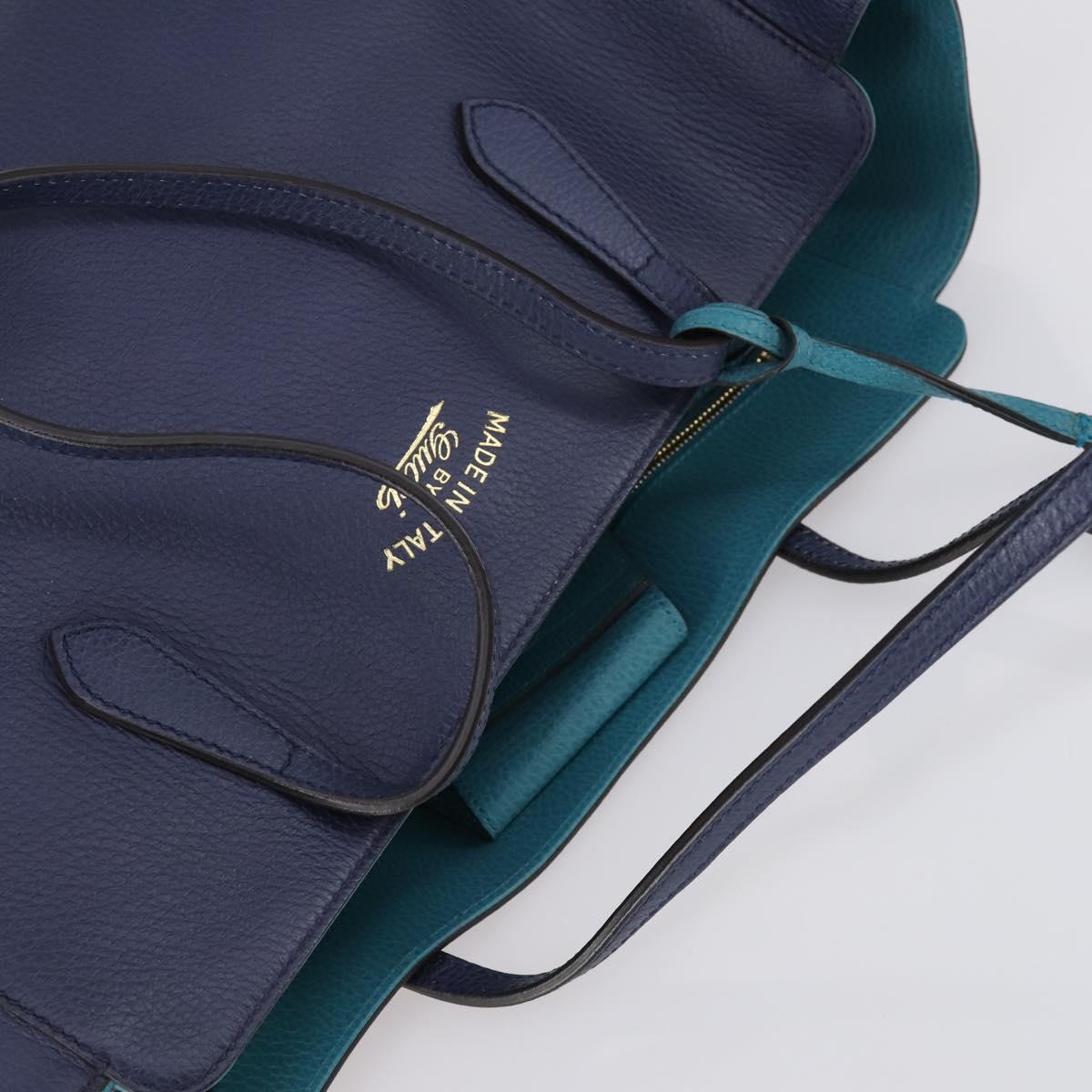 GUCCI Tote Bag Leather Blue Gold 354397 Auth ar13812