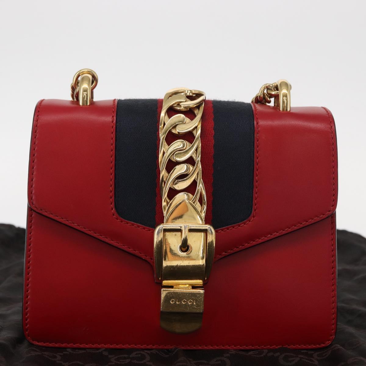 GUCCI Sylvie Sherry Line Chain Shoulder Bag Leather Red Gold 431666 Auth ar13813