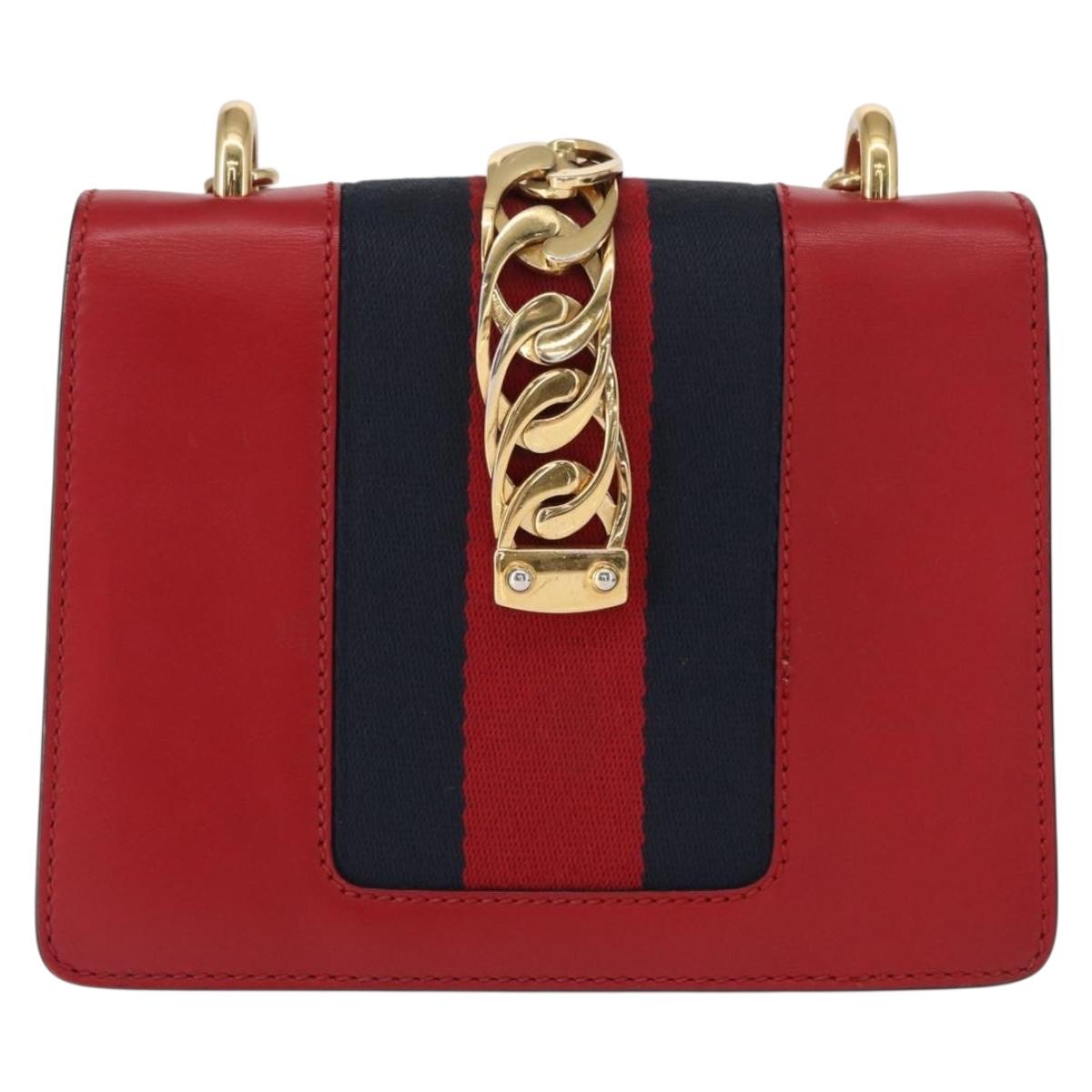 GUCCI Sylvie Sherry Line Chain Shoulder Bag Leather Red Gold 431666 Auth ar13813