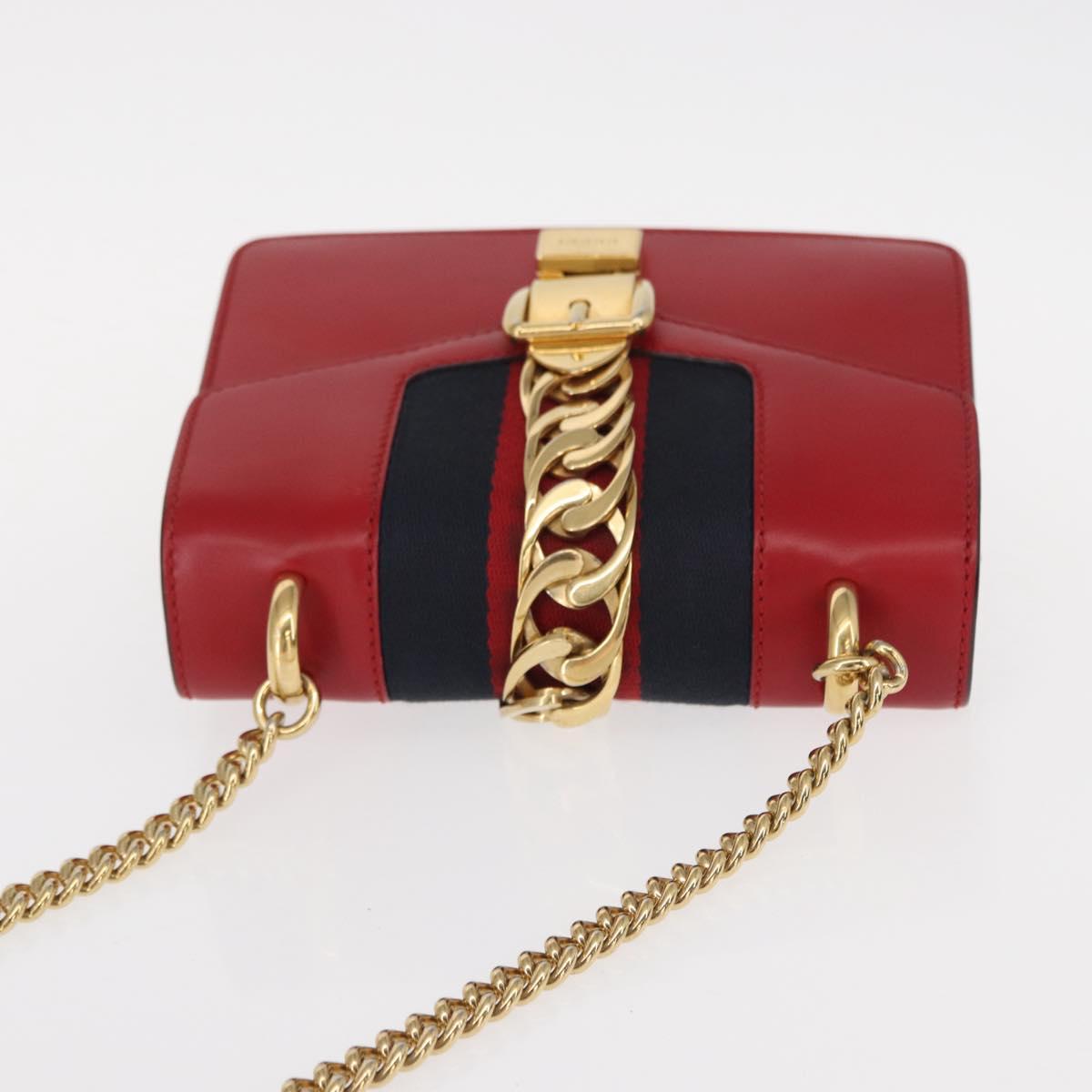 GUCCI Sylvie Sherry Line Chain Shoulder Bag Leather Red Gold 431666 Auth ar13813