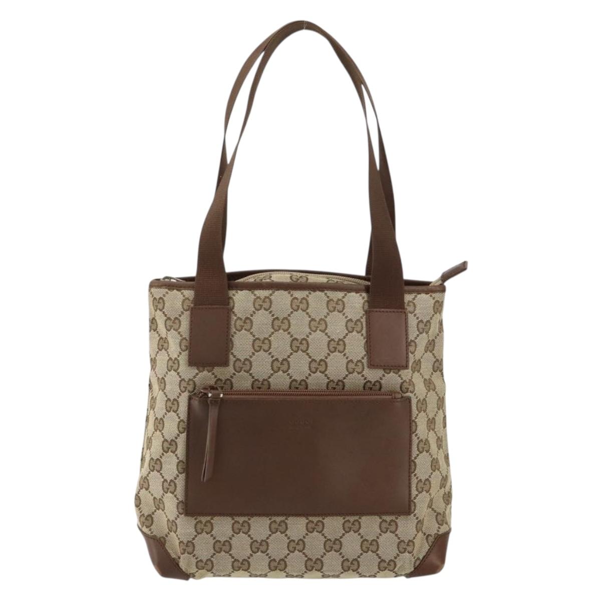GUCCI GG Canvas Tote Bag Beige Silver 019 0402 Auth ar13814