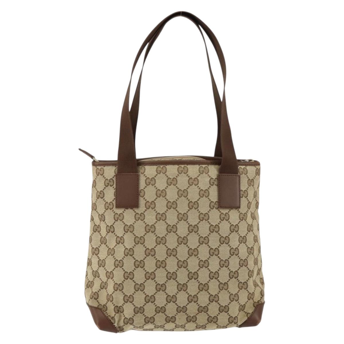 GUCCI GG Canvas Tote Bag Beige Silver 019 0402 Auth ar13814