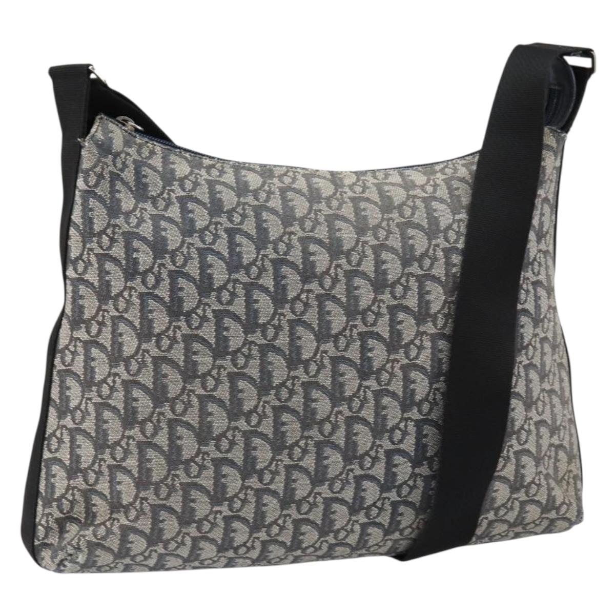 Christian Dior Trotter Canvas Shoulder Bag Navy Silver Auth ar13815