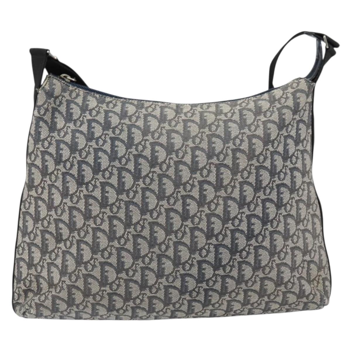 Christian Dior Trotter Canvas Shoulder Bag Navy Silver Auth ar13815