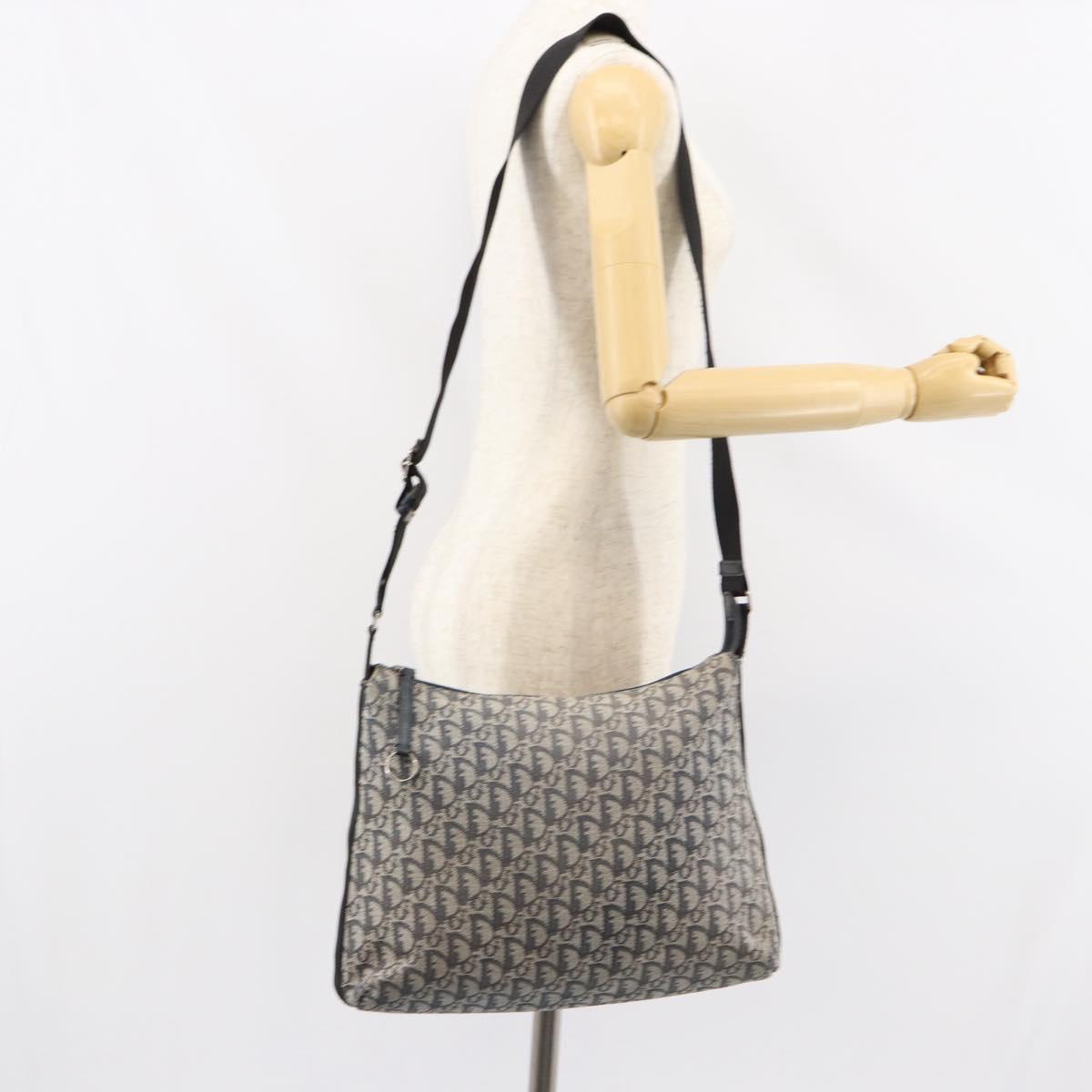 Christian Dior Trotter Canvas Shoulder Bag Navy Silver Auth ar13815