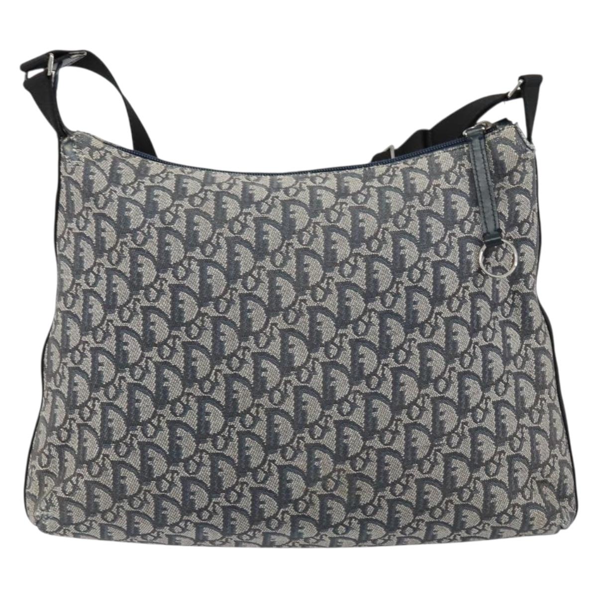 Christian Dior Trotter Canvas Shoulder Bag Navy Silver Auth ar13815