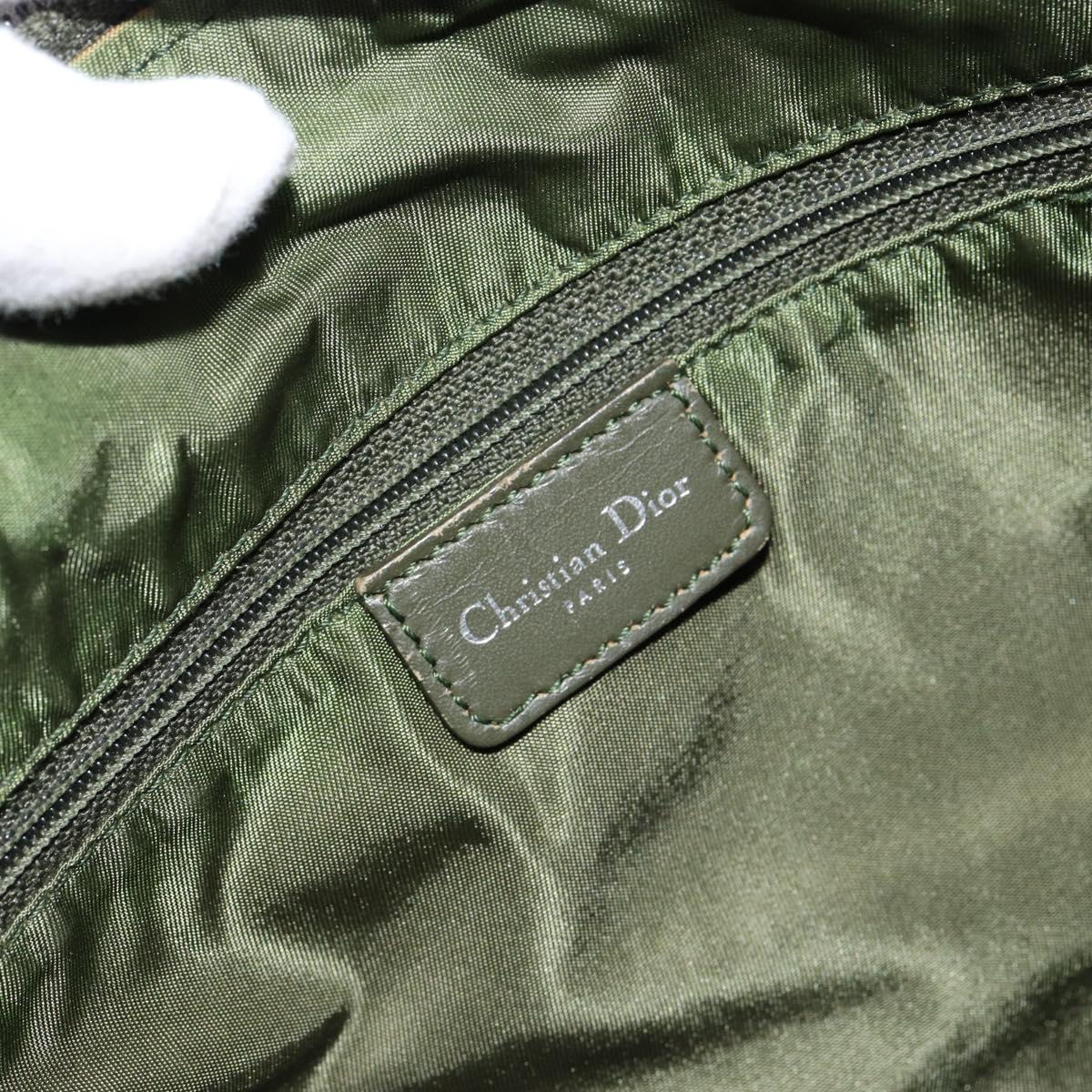 Christian Dior Trotter Canvas Shoulder Bag Green Silver Auth ar13816