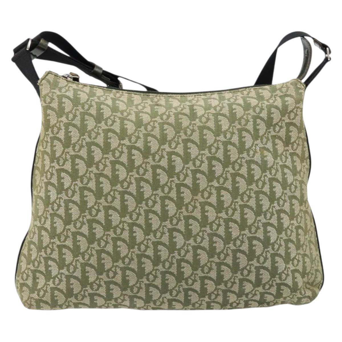 Christian Dior Trotter Canvas Shoulder Bag Green Silver Auth ar13816