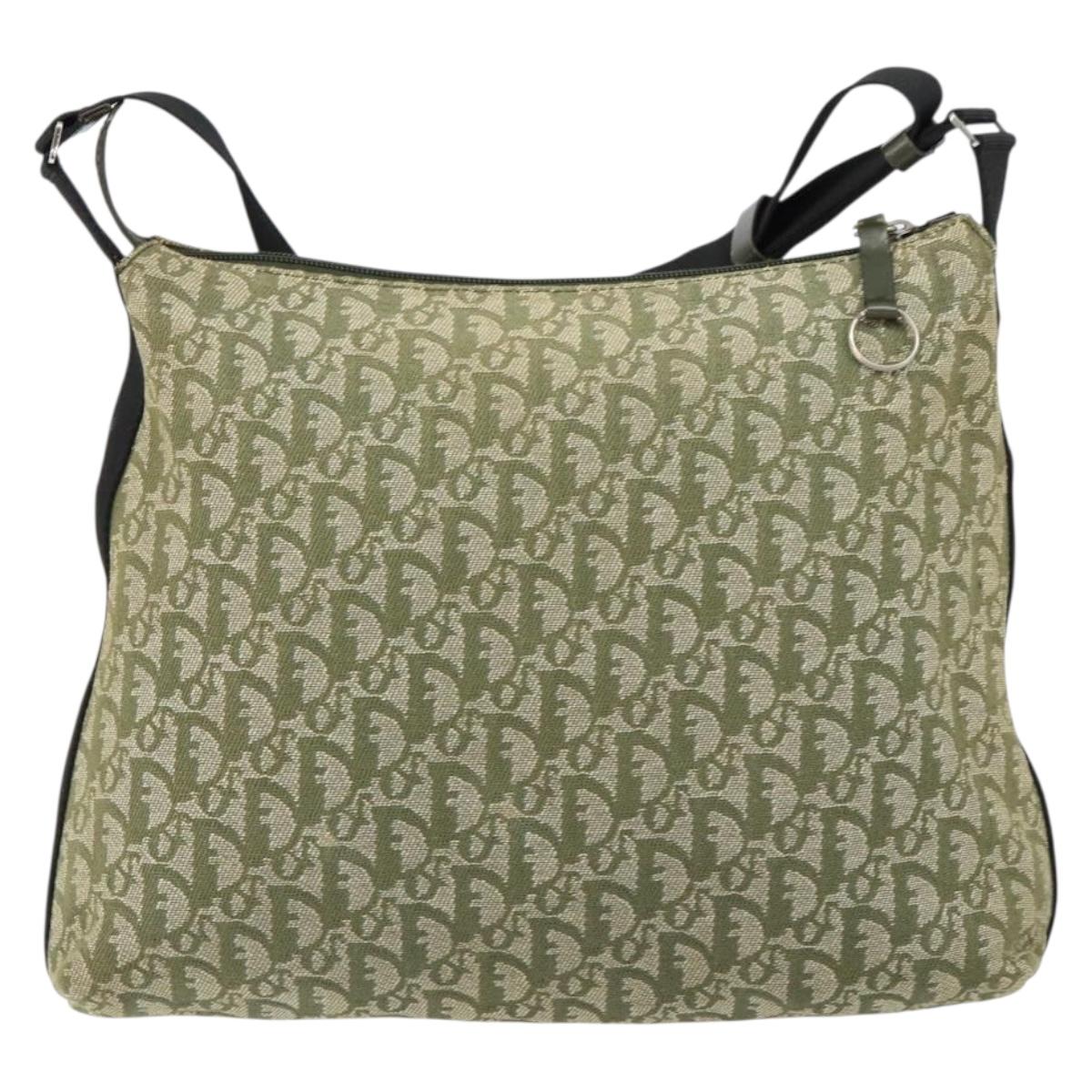 Christian Dior Trotter Canvas Shoulder Bag Green Silver Auth ar13816