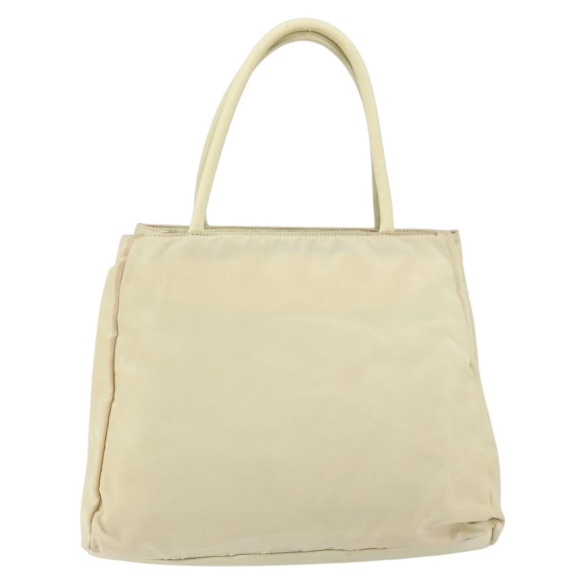 PRADA Tote Bag Nylon Ivory Silver Auth ar13818
