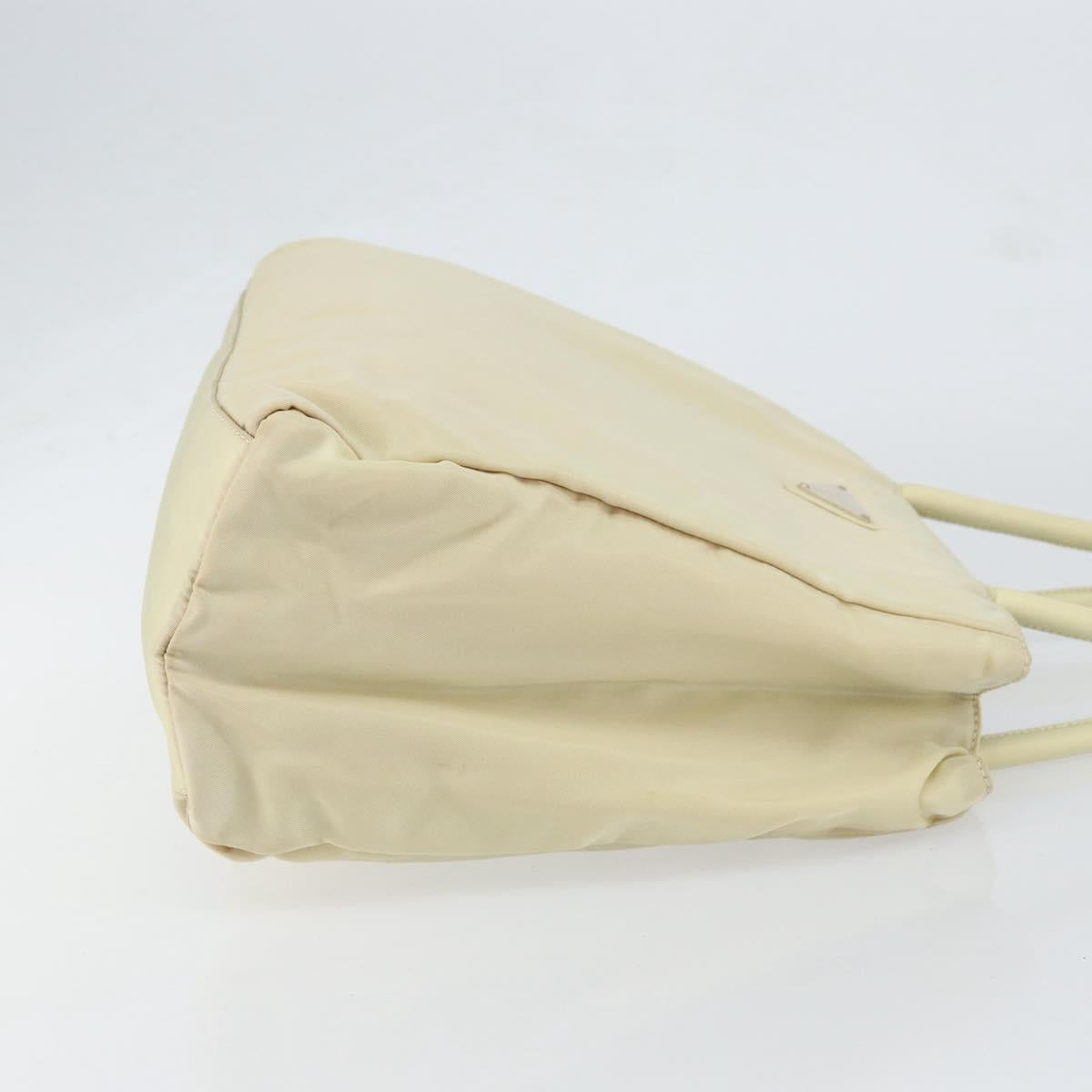 PRADA Tote Bag Nylon Ivory Silver Auth ar13818