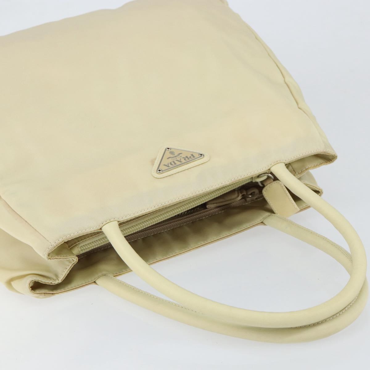 PRADA Tote Bag Nylon Ivory Silver Auth ar13818
