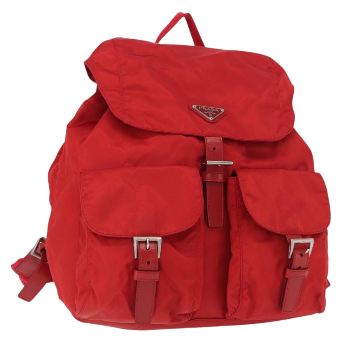 PRADA Backpack Nylon Red Silver Auth ar13819
