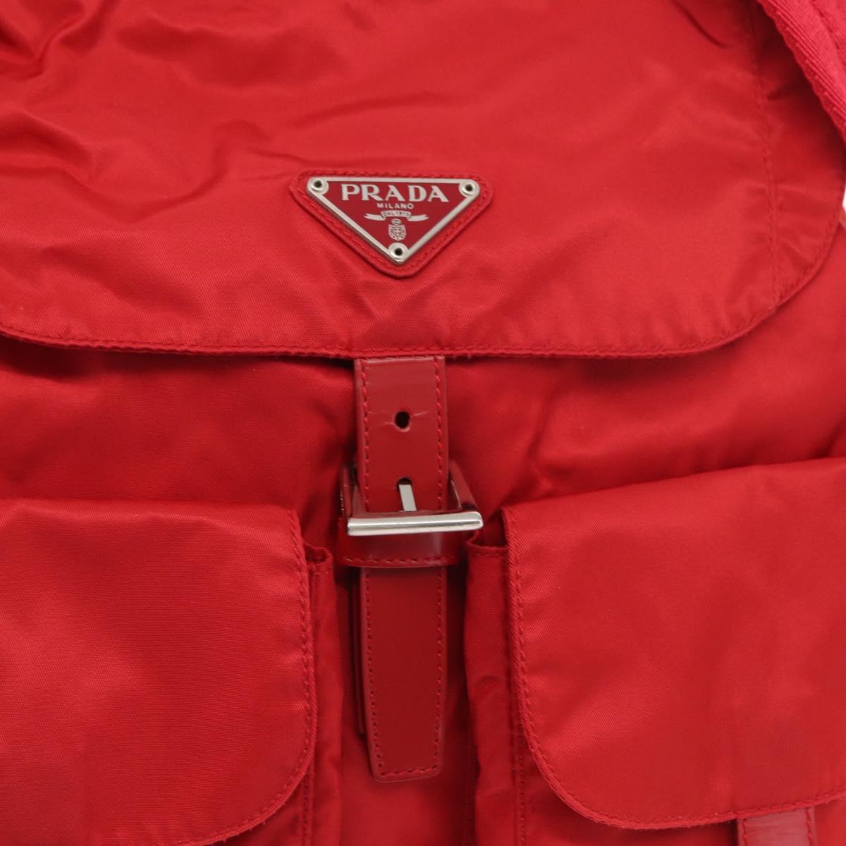 PRADA Backpack Nylon Red Silver Auth ar13819