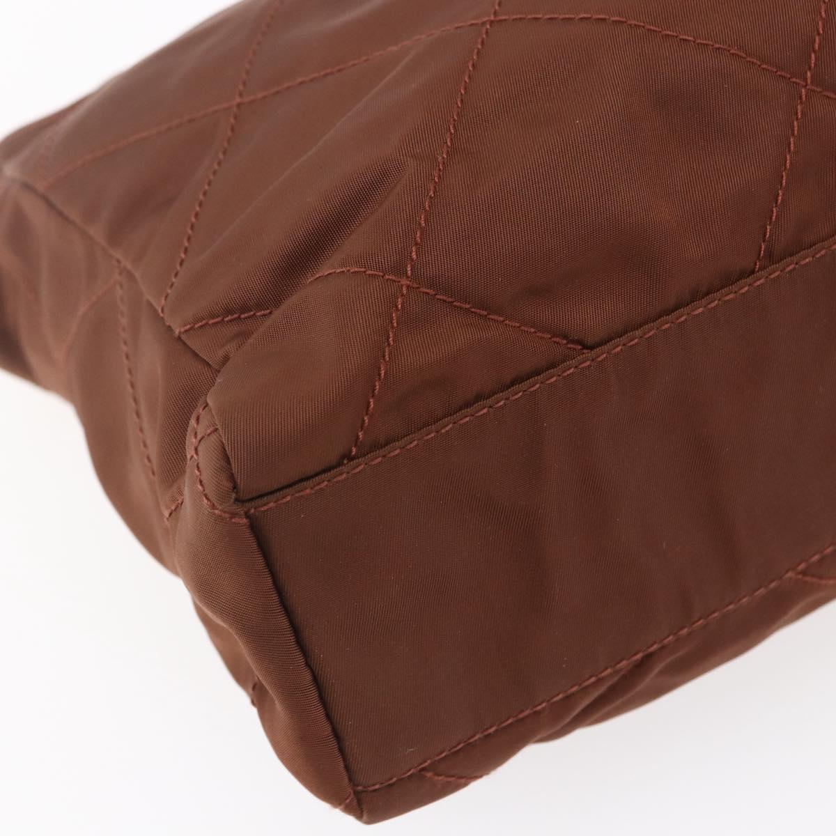 PRADA Chain Tote Bag Nylon Gold Brown Auth ar13820