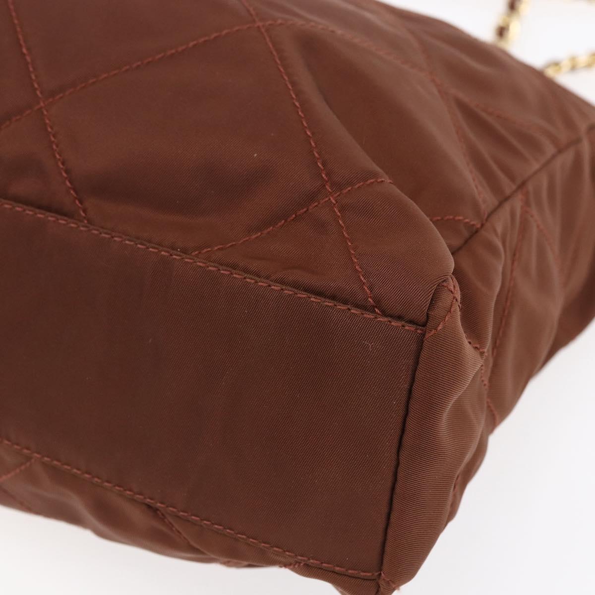 PRADA Chain Tote Bag Nylon Gold Brown Auth ar13820
