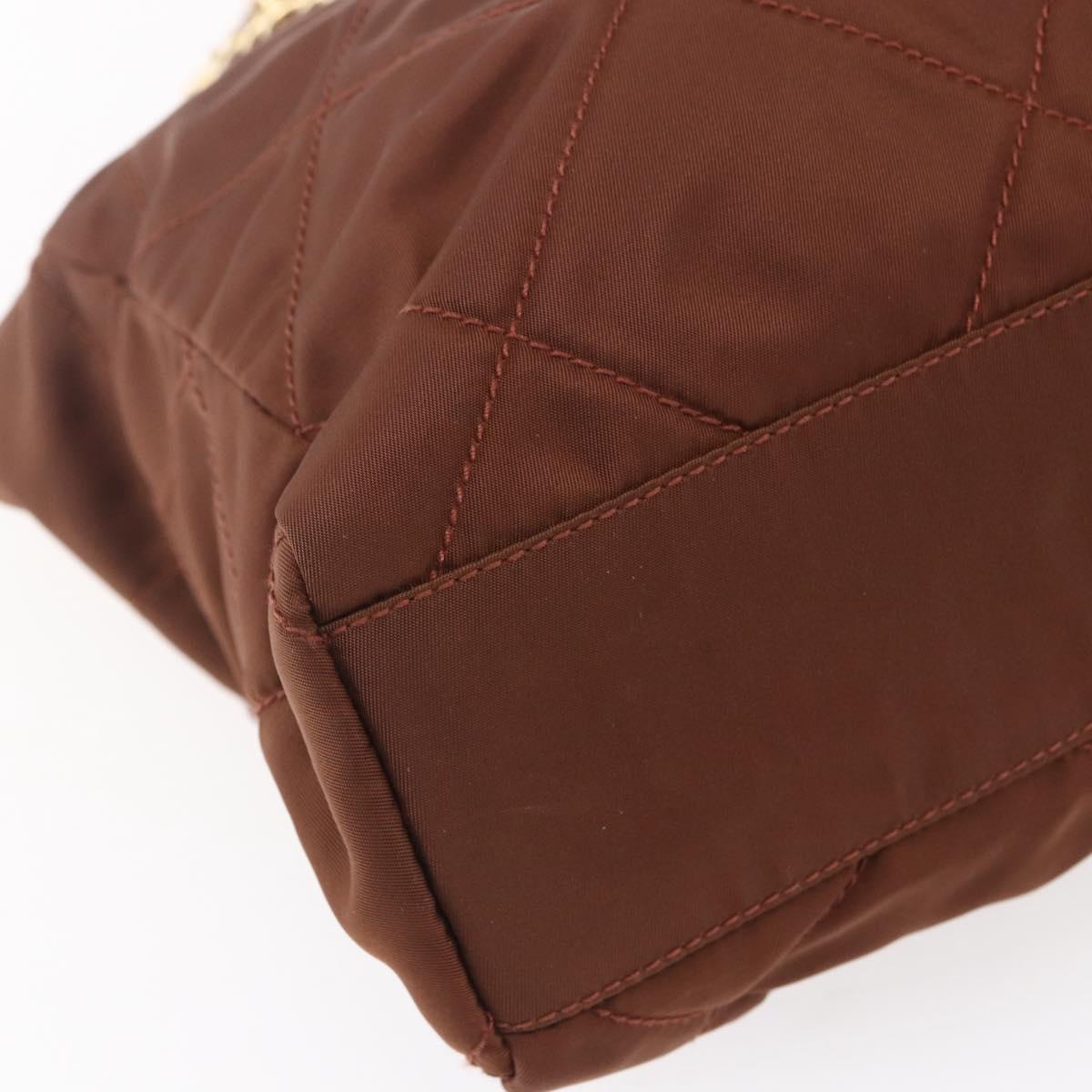 PRADA Chain Tote Bag Nylon Gold Brown Auth ar13820